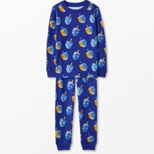 Hanna Andersson Blue Long John Cotton Pajamas Hanukkah Dreidel Print 3T/90